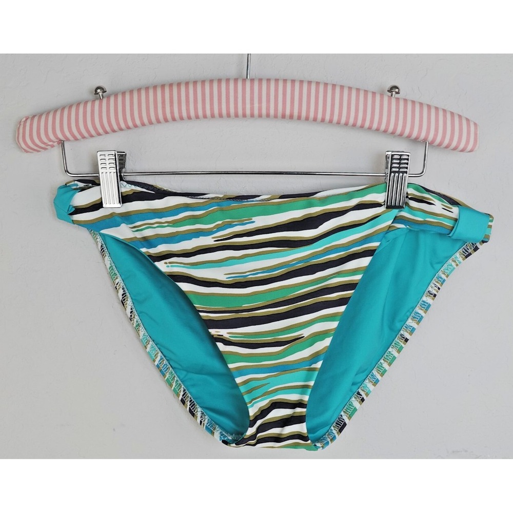 BECCA by Rebecca Virtue Bikini Bottom Medium Striped Ruched Hip Swimwear‎ USA